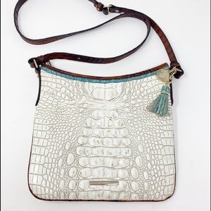 BRAHMIN KATIE LEATHER WHITE TEAL CROC CROSSBODY